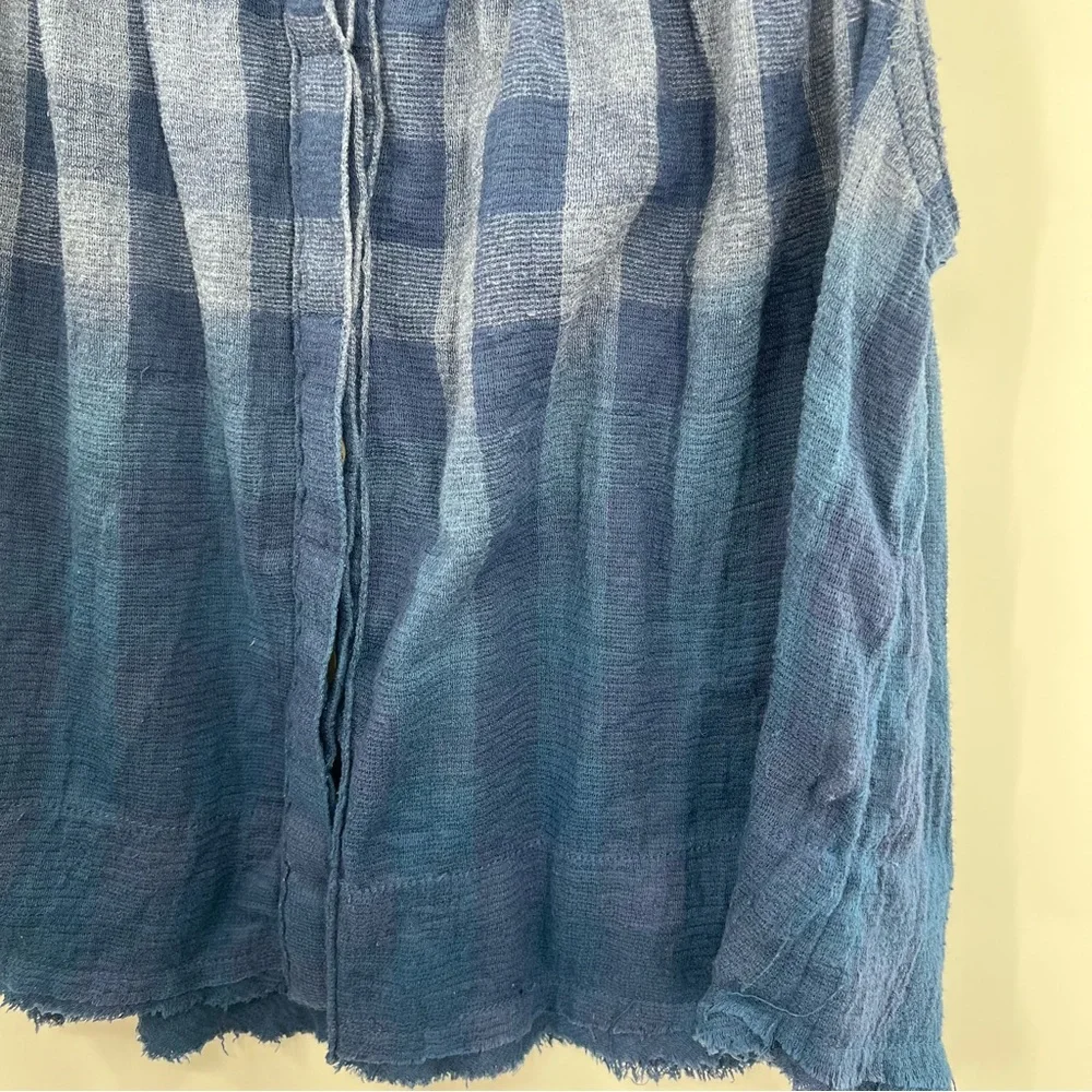 Free People Hey There Sunrise Button Down Gingham Sleeveless Shirt Blue M - Picture 7 of 15